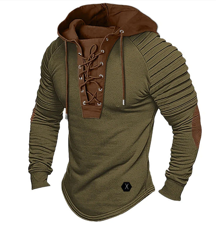 Spring And Autumn Pure Color Tied Hooded Sports Street Clothing Bronzing Sweatshirt