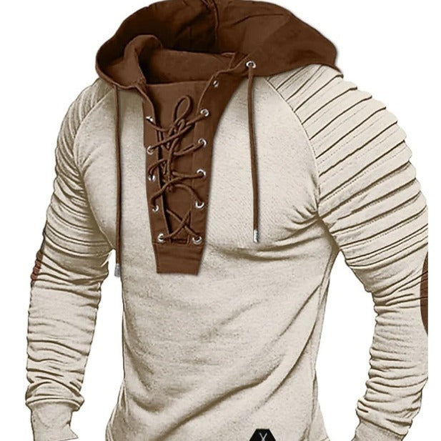 Spring And Autumn Pure Color Tied Hooded Sports Street Clothing Bronzing Sweatshirt