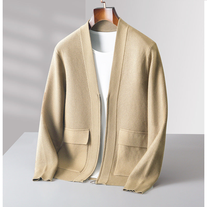 Knitted Wool Cardigan Men's Zipper Cashmere Coat Top