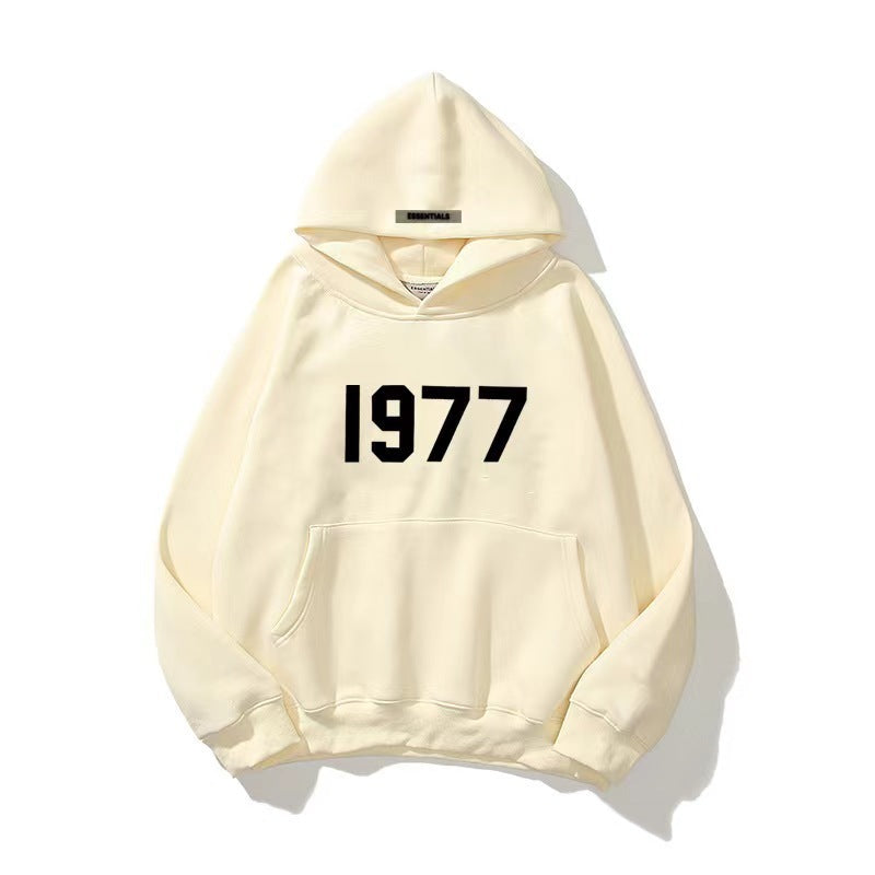 Fashion Brand Sweater High Street Loose Fleece-lined 1977 Words Sweater Men's And Women's Hoodies