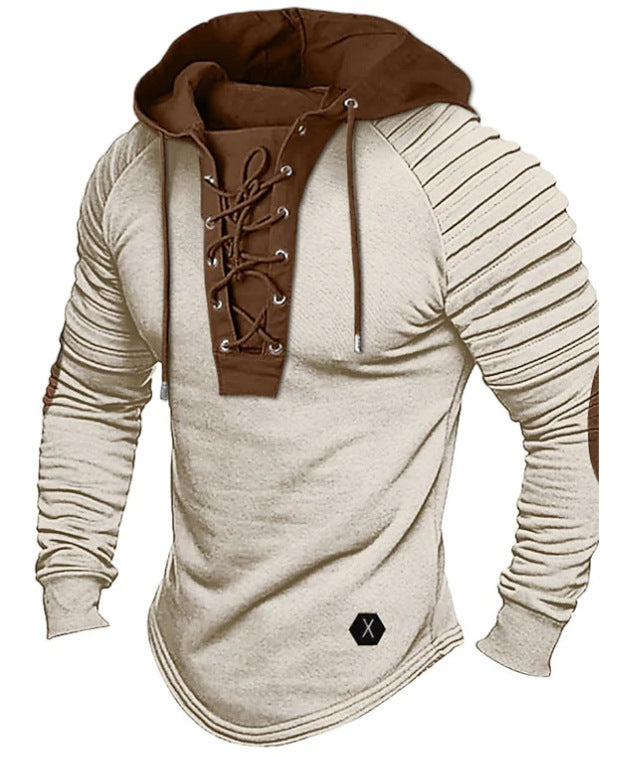 Spring And Autumn Pure Color Tied Hooded Sports Street Clothing Bronzing Sweatshirt