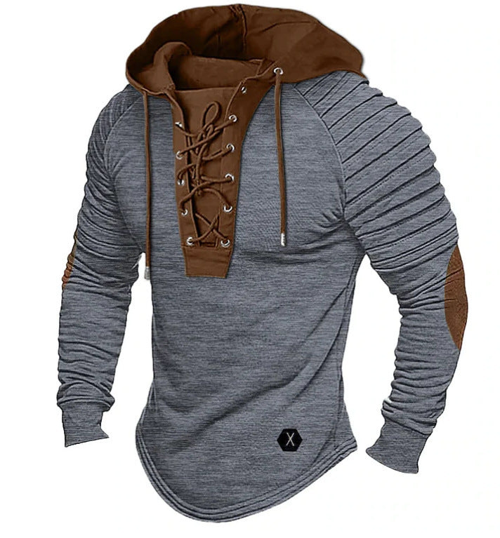 Spring And Autumn Pure Color Tied Hooded Sports Street Clothing Bronzing Sweatshirt