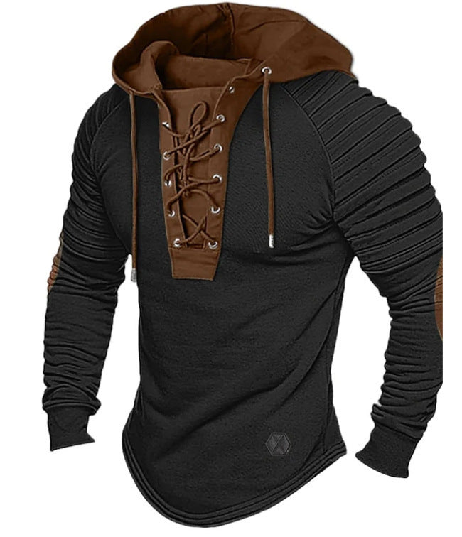 Spring And Autumn Pure Color Tied Hooded Sports Street Clothing Bronzing Sweatshirt