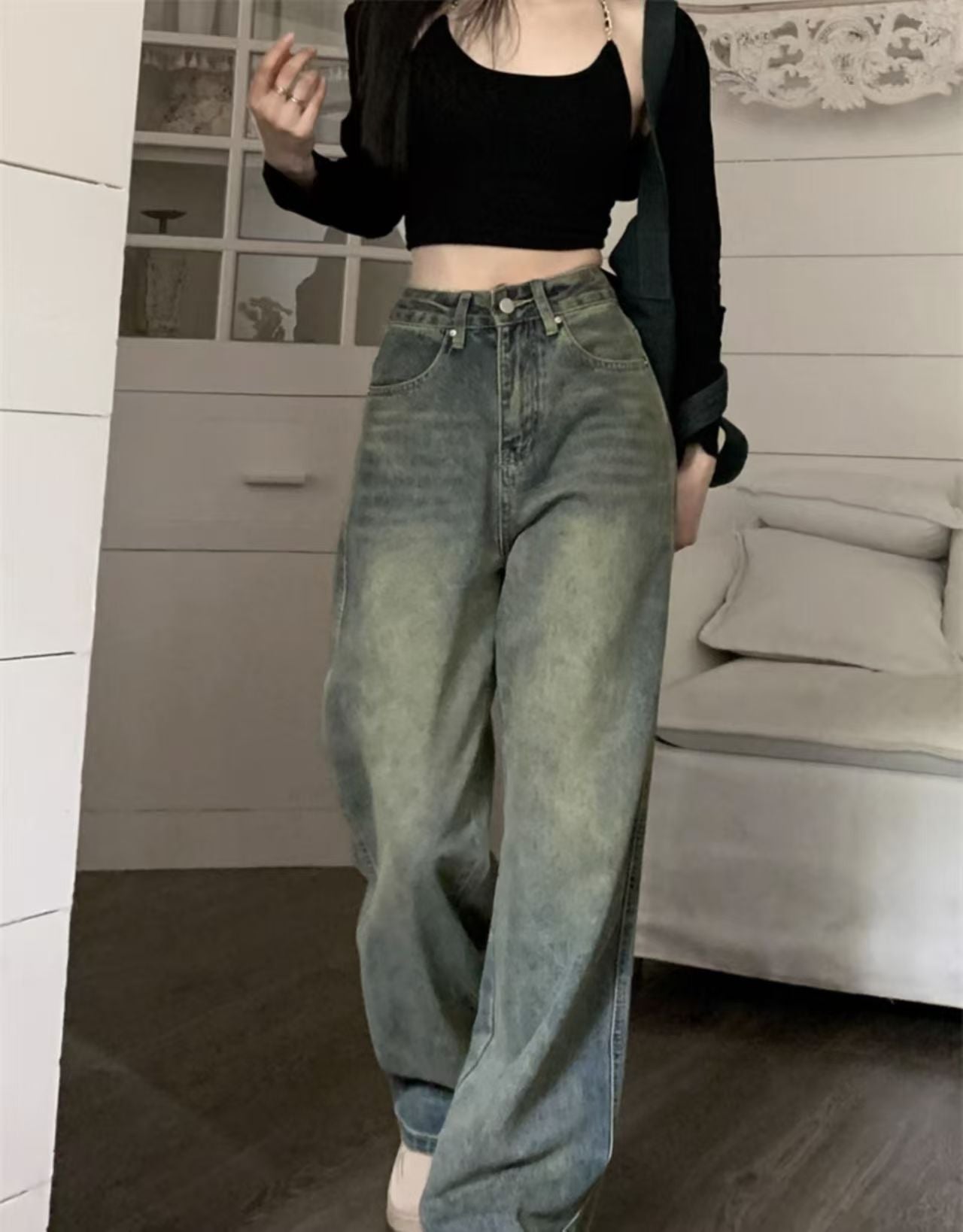 2025 New Retro Style, Washed Plain Loose Fit, Casual Style, Zipper Button Closure Jeans, Suitable For All Seasons, Versatile And Error Free.