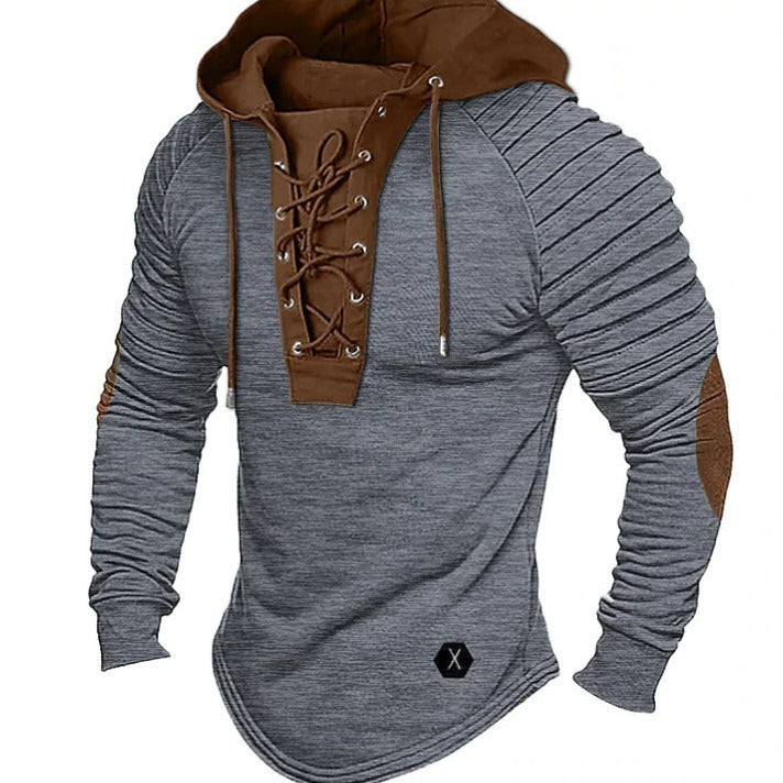 Spring And Autumn Pure Color Tied Hooded Sports Street Clothing Bronzing Sweatshirt