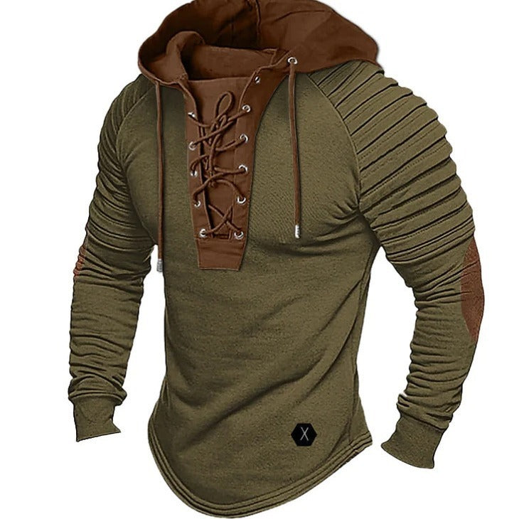 Spring And Autumn Pure Color Tied Hooded Sports Street Clothing Bronzing Sweatshirt