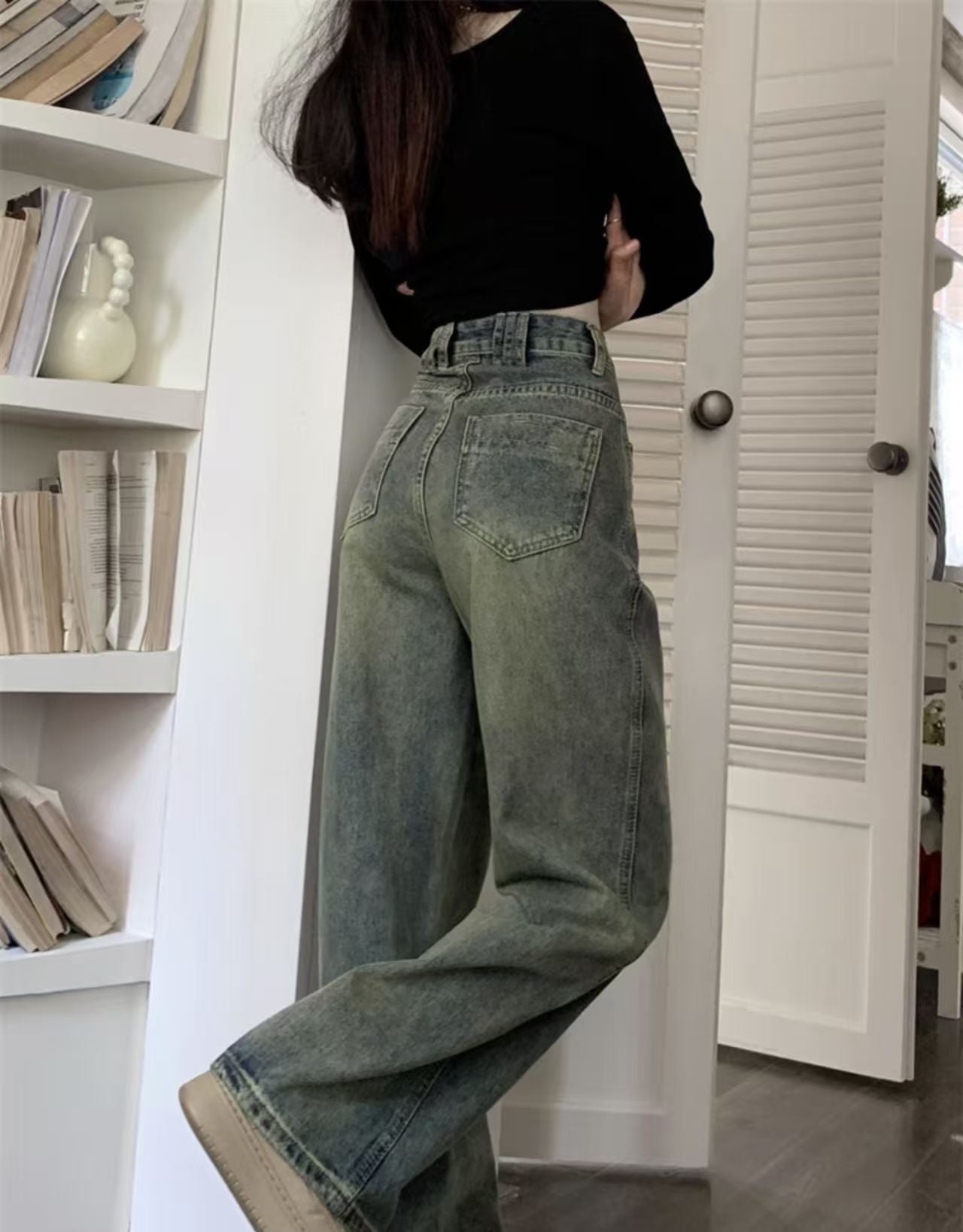 2025 New Retro Style, Washed Plain Loose Fit, Casual Style, Zipper Button Closure Jeans, Suitable For All Seasons, Versatile And Error Free.