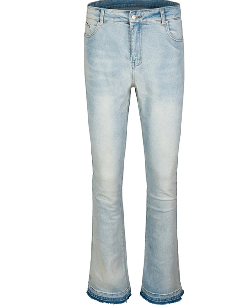 Washed And Distressed Frayed Trendy Men's Slim Fit Flared Jeans