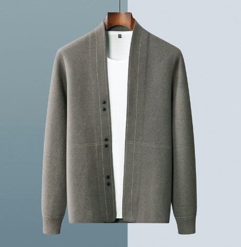 Knitted Wool Cardigan Men's Zipper Cashmere Coat Top