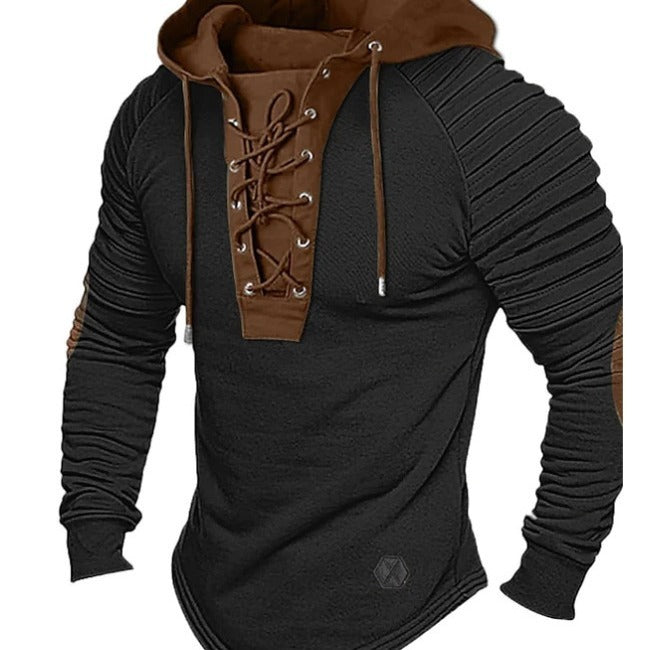 Spring And Autumn Pure Color Tied Hooded Sports Street Clothing Bronzing Sweatshirt